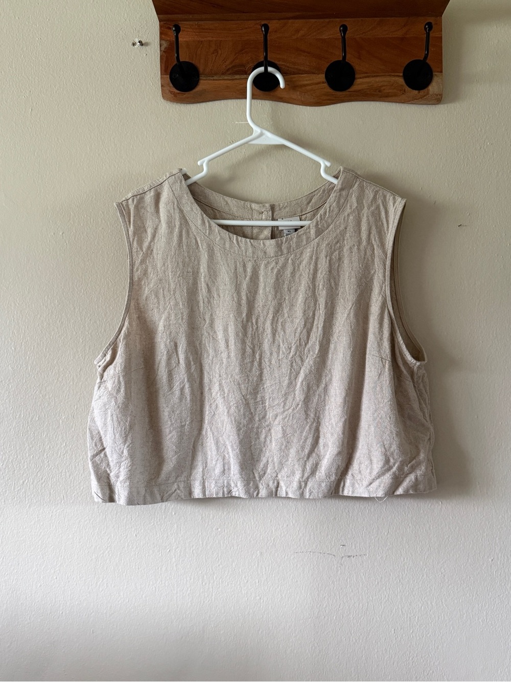 A New Day Beige Linen Blend Round Neck Cropped Sleeveless Boxy Top Size XL